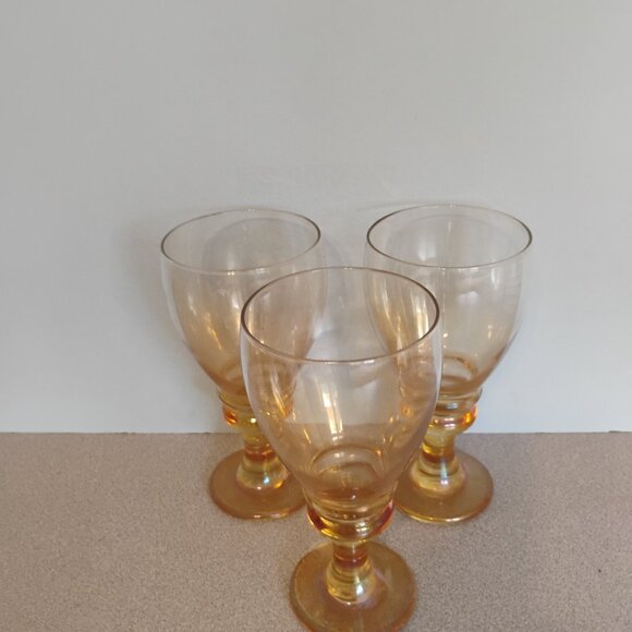 Krosno Poland Vintage Wine goblets, Yellow, set of 3 - Picture 4 of 5